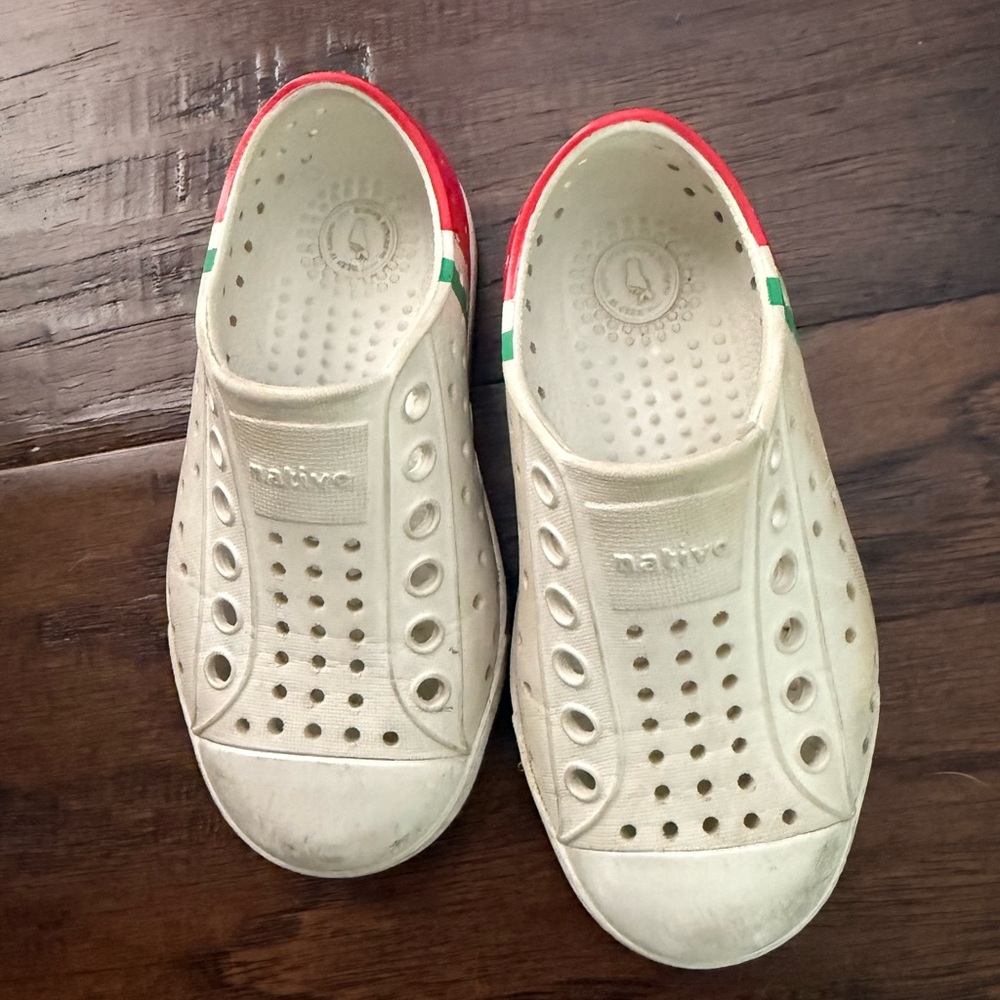 Native Water Shoes White and Red Ventilated Slip-On